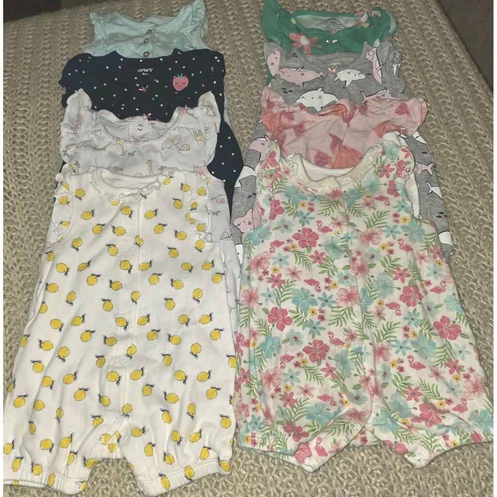 Baby Girl Size 9 Mo Lot Of 8 Rompers Jumpers Bubbles Soft Comfy Bundle